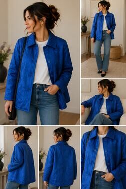 Vintage Yi Lin Silk Jacket 1X Cobalt Blue Embroidered Artwear Quilted Collar